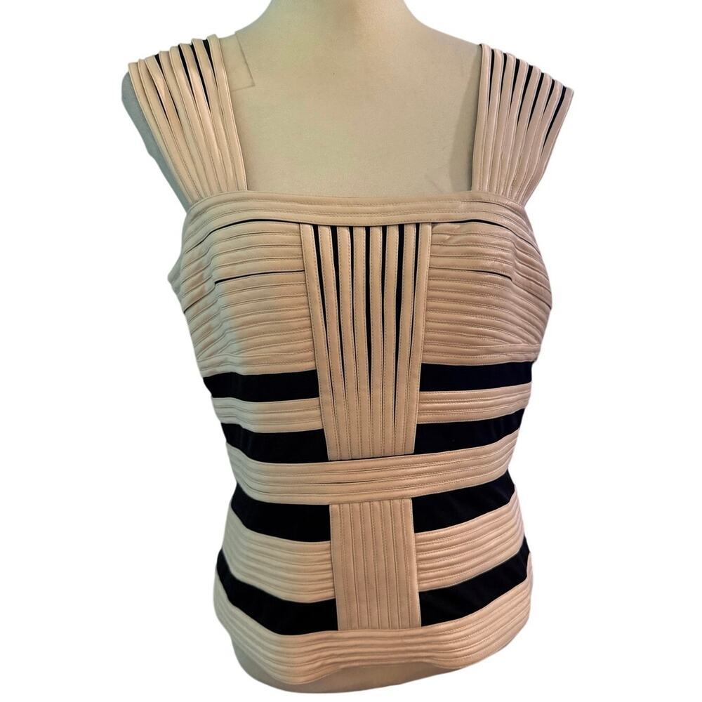 Cartise Structured Sleeveless Bandage Knit Top Beige & Black Colorblock Size 10